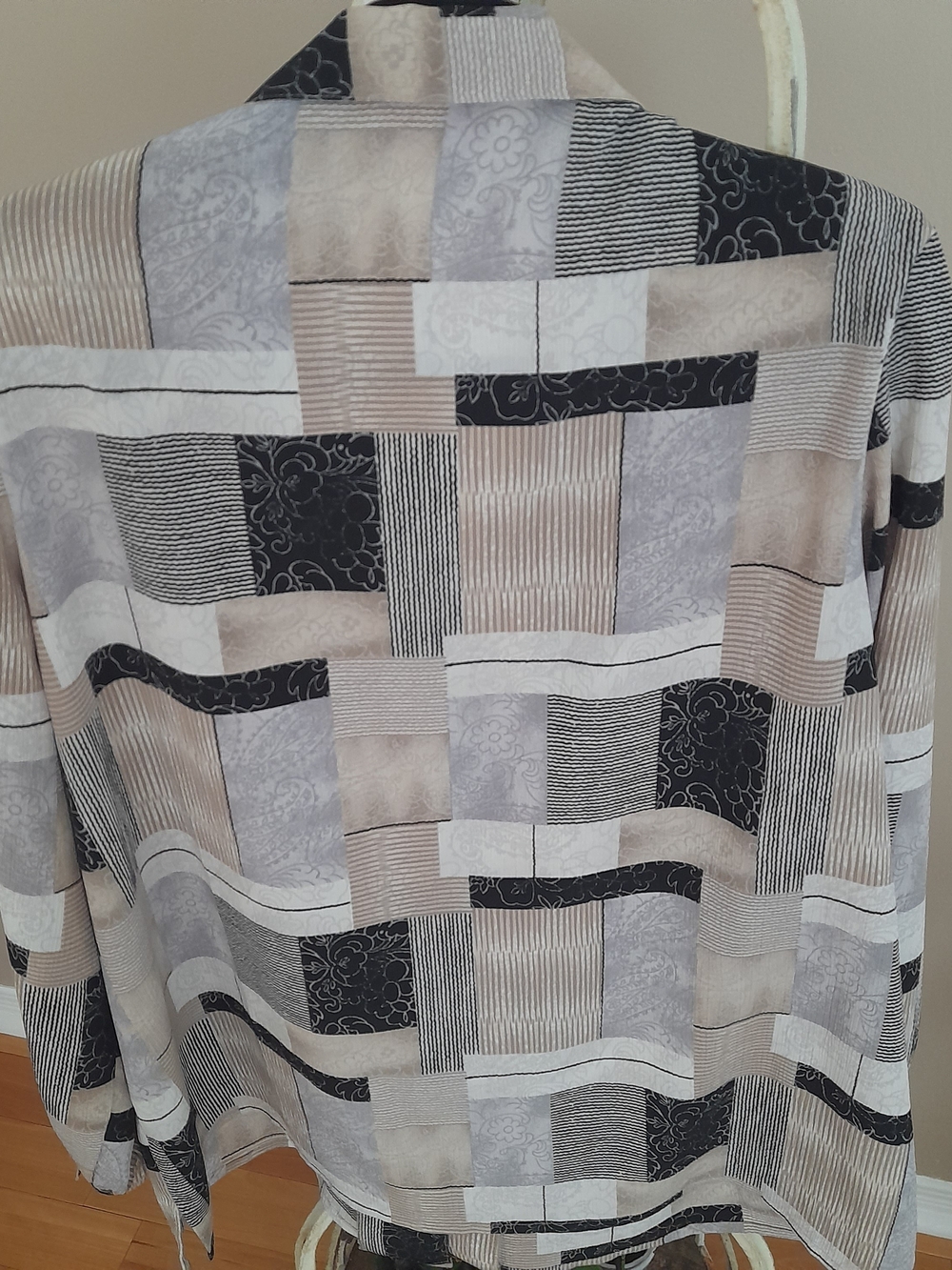 Alia Multi-Color Geometric Patchwork Button-Up Blouse - Picture 3 of 7